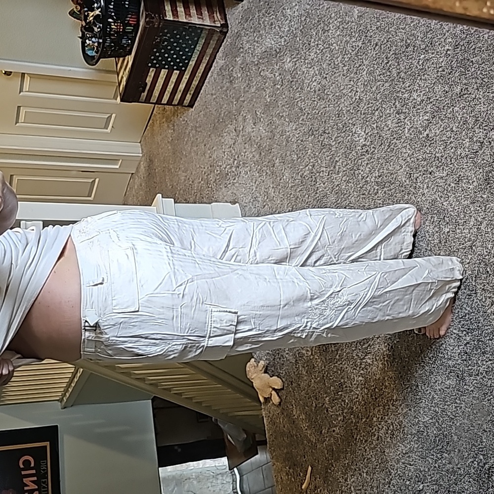 STUNNING BLOOMINGDALES VINTAGE SILK EMBROIDED DRAWSTRING CARGO PANTS